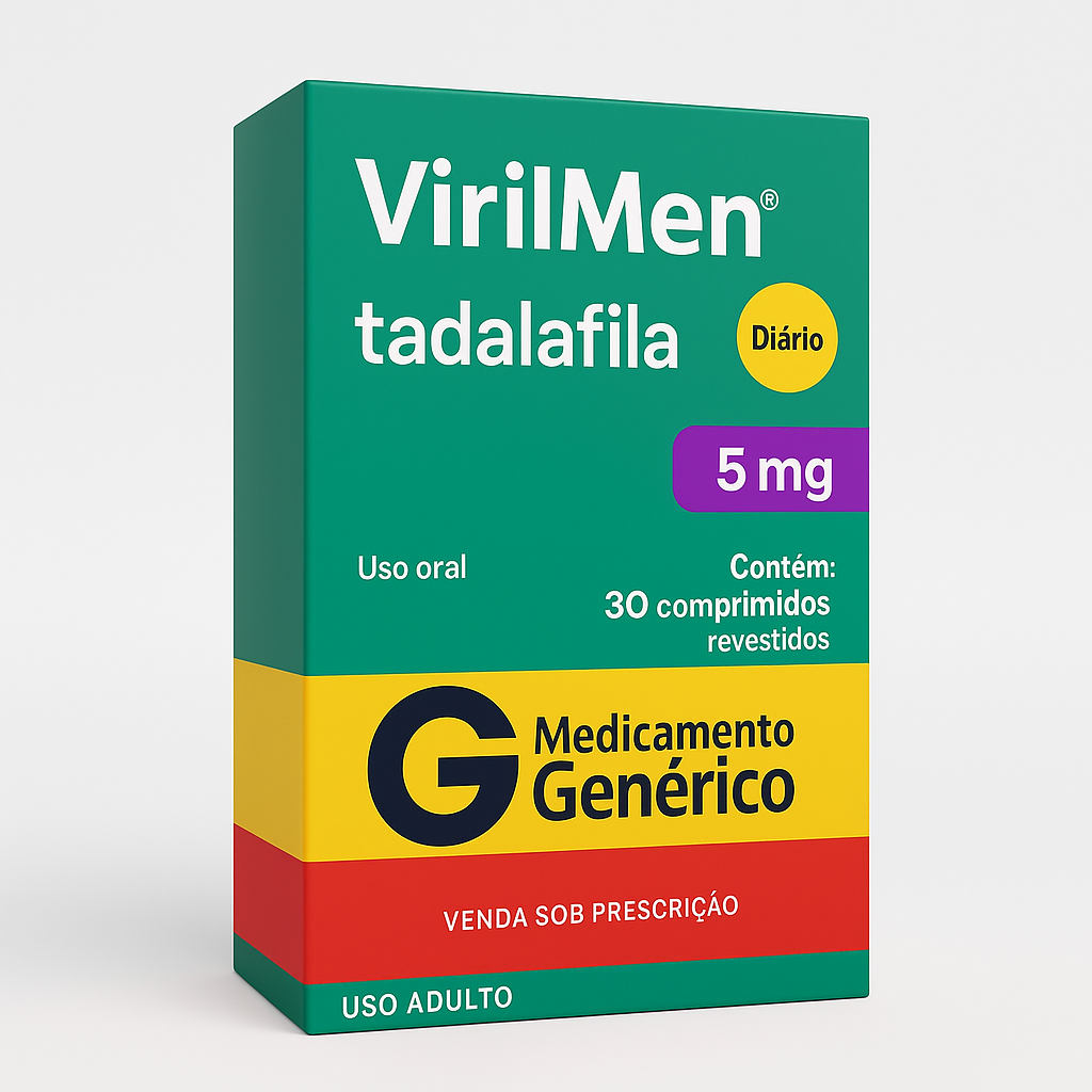 Kit com 3 caixas de tadalafila 5mg VirilMen, contendo 90 comprimidos, produto original e lacrado