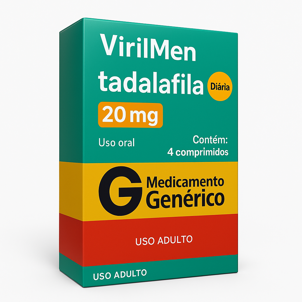 Caixa de tadalafila 20mg VirilMen com 4 comprimidos, indicada para uso avançado